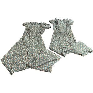 Janie and Jack Girls Blue Green Floral Wide Leg Ruffle Matching Jumpsuit 7 & 12